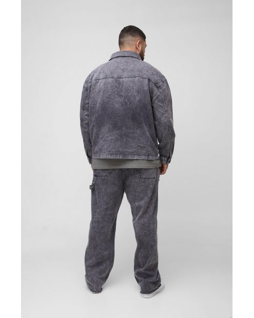 Boohoo Gray Plus Acid Wash Distressed Relaxed Fit Carpenter Pants