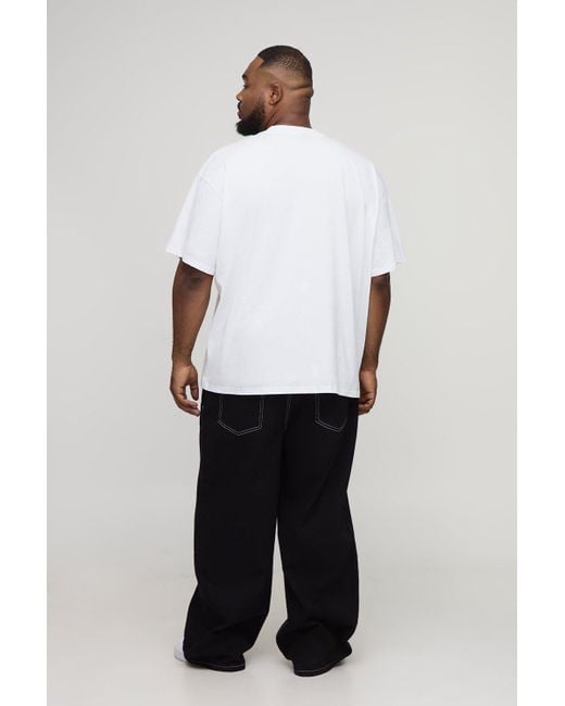 BoohooMAN White Plus Oversized Extended Neck Graffiti Bronx Skulls Print T-Shirt for men