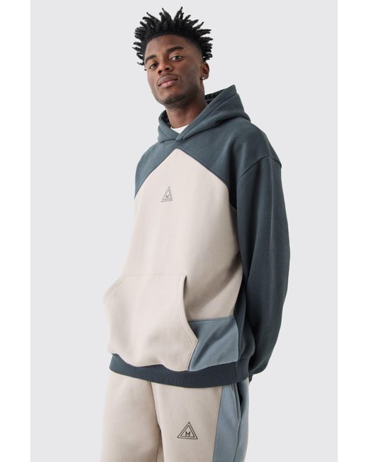 BoohooMAN Multicolor Oversized Branded Colour Block Relaxed Fit Hooded Tracksuit for men