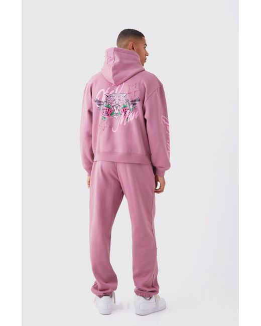 BoohooMAN Pink Oversized Boxy Tiger Print Tracksuit for men