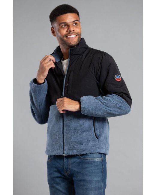 BoohooMAN Blue Tokyo Laundry Colourblock Two-tone Borg Funnel Neck Fleece Jacket for men