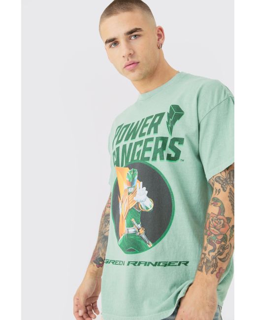 BoohooMAN Oversized Power Rangers Wash License T-shirt in Green für Herren