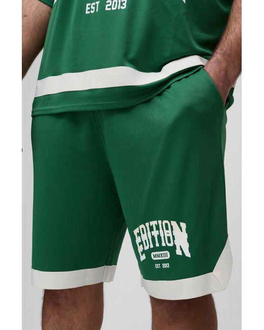BoohooMAN Plus Mesh Basketball-Shorts in Green für Herren