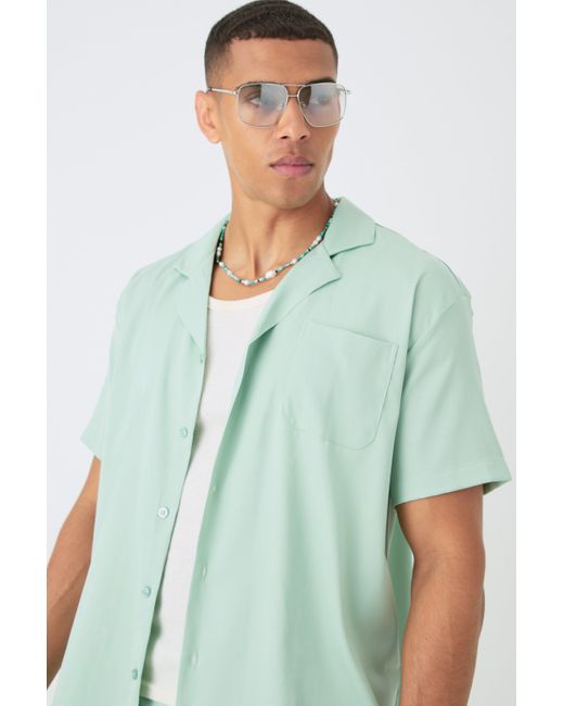 BoohooMAN Green Oversized Short Sleeve Satin Shirt & Short Set for men