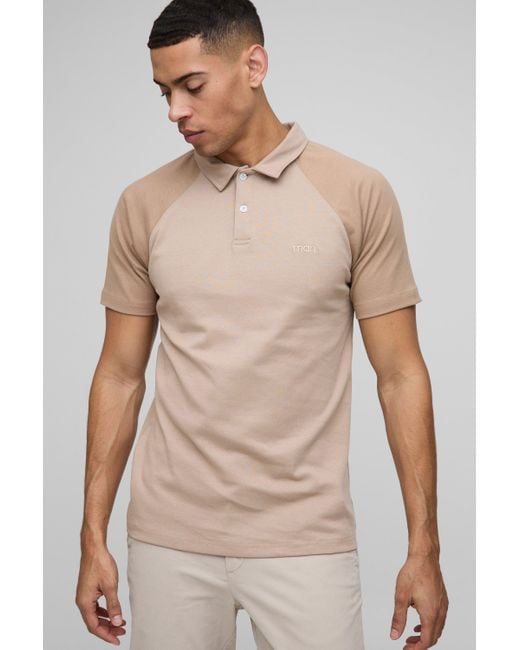 Boohoo Natural Slim Fit Raglan Interlock Polo