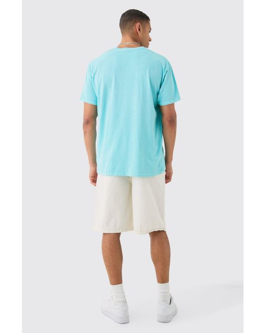 BoohooMAN Blue Oversized Distressed Wash T-shirt for men