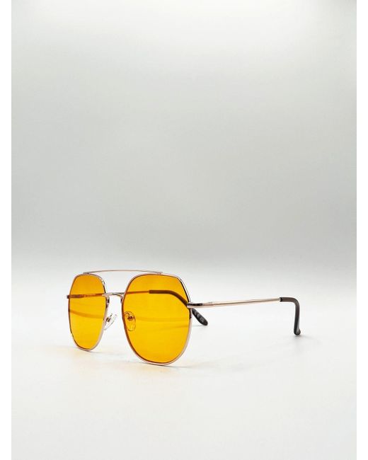 BoohooMAN Yellow Svnx Gold Rounded Aviator Style Sunglasses for men