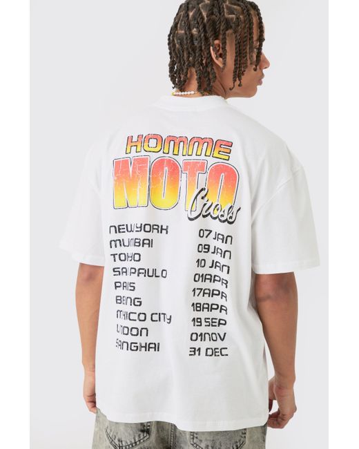 BoohooMAN White Oversized Moto Print T-shirt for men