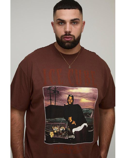 Plus Oversized Ice Cube License Print T-Shirt Boohoo de color Brown