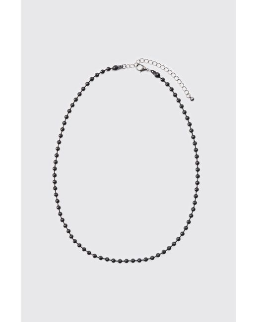 BoohooMAN Metal Beaded Chain Necklace In Black for men
