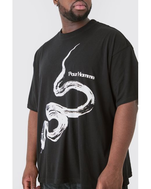 BoohooMAN Black Plus Pour Homme Snake Graphic Oversized T-shirt for men