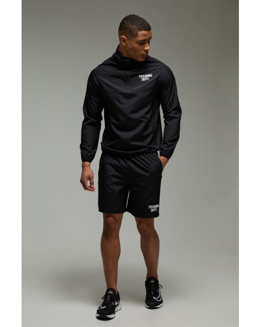 BoohooMAN Black Training Dept Woven Short Tracksuit for men