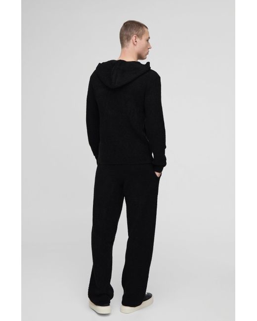 Chándal Regular De Tejido Bouclé Con Capucha Y Costuras De Cesta Boohoo de color Black