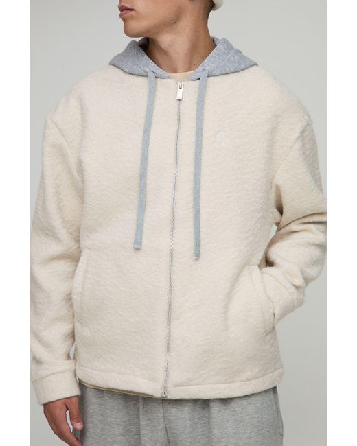 BoohooMAN Men's Natural Oversized Hooded Brushed Overshirt