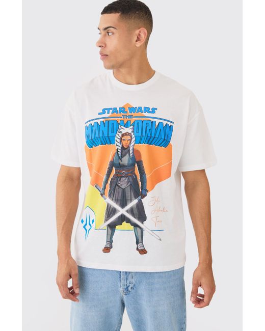 BoohooMAN White Oversized Star Wars Asoka Mandalorian License T-shirt for men