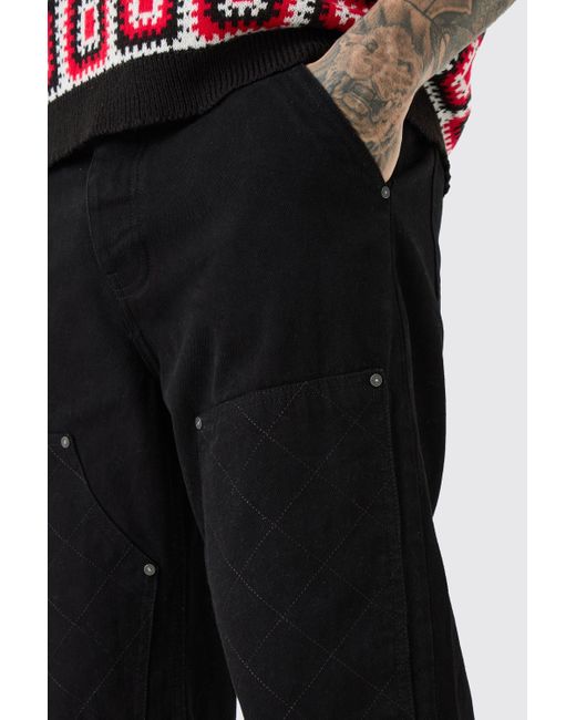 BoohooMAN Tall Relaxed Rigid Top Stitch Detail Carpenter Jean in Black für Herren