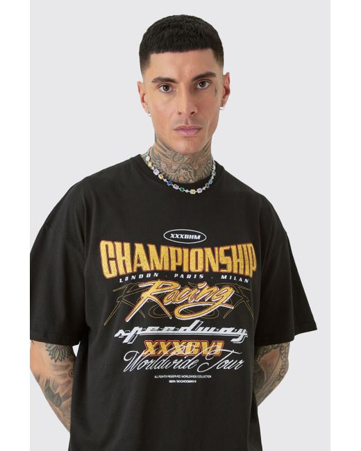 BoohooMAN Black Tall Oversized Championship Moto Graphic T-shirt for men
