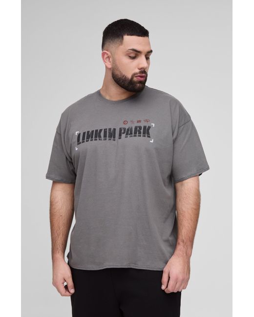 Camiseta Plus Oversize Con Lavado A La Piedra Y Estampado De Linkin Park BoohooMAN de color Gray