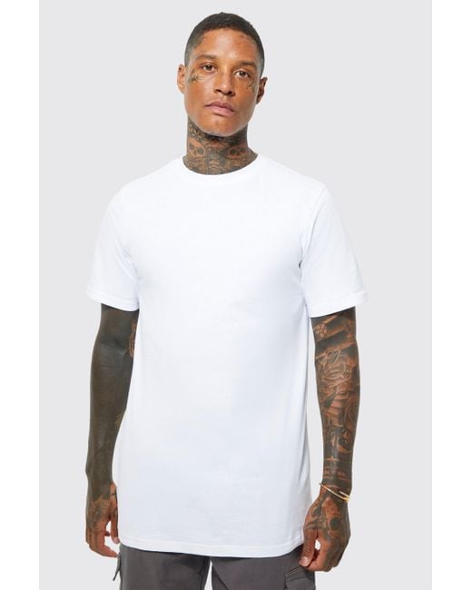 BoohooMAN White Longline Crew Neck T-shirt for men