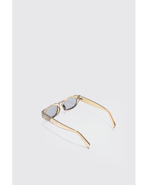 Chunky Rounded Frame Sunglasses In Khaki Boohoo de color White