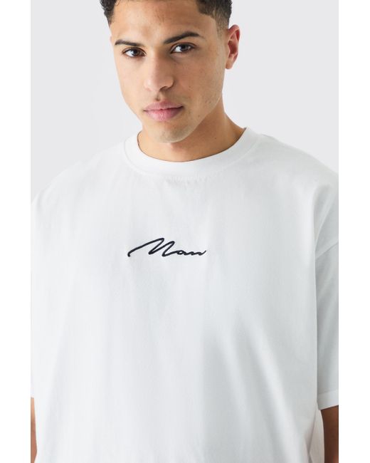 BoohooMAN White Man Signature Oversized Crew Neck T-shirt for men