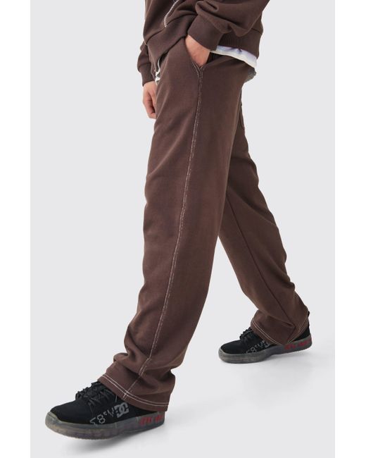 BoohooMAN Relaxed Fit Heavy Contrast Stitch Jogger in Brown für Herren