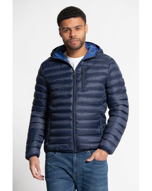 BoohooMAN Blue Tokyo Laundry Hooded Padded Funnel Neck Jacket for men