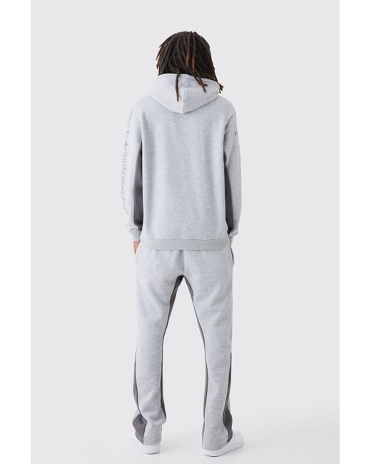BoohooMAN Gray Regular Fit Official Panelled Tracksuit for men