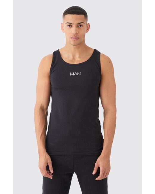 BoohooMAN Black Dash Muscle Fit Tank for men