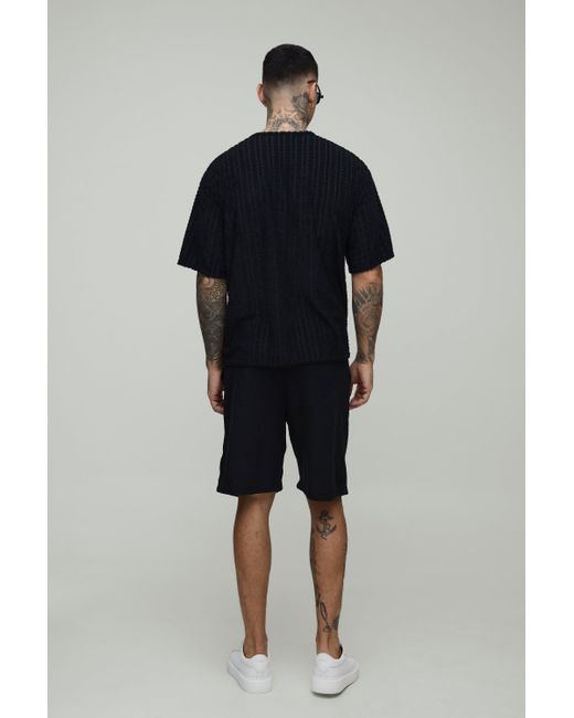 BoohooMAN Tall Oversize Frottee Jacquard T-Shirt in Blue für Herren
