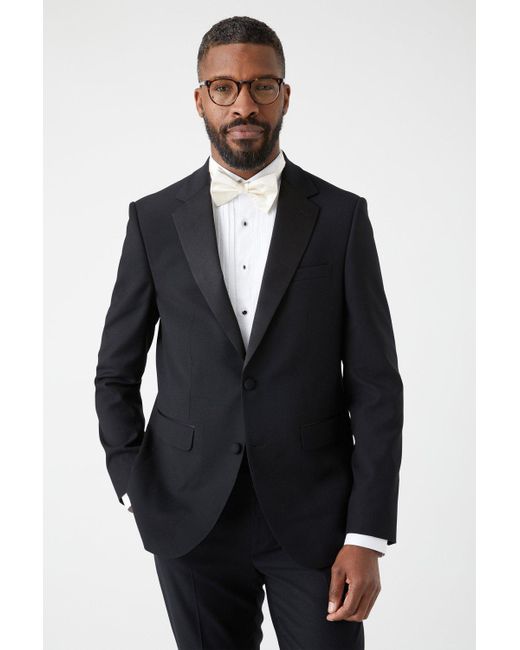BoohooMAN Blue Slim Fit Black Tuxedo Suit Jacket for men