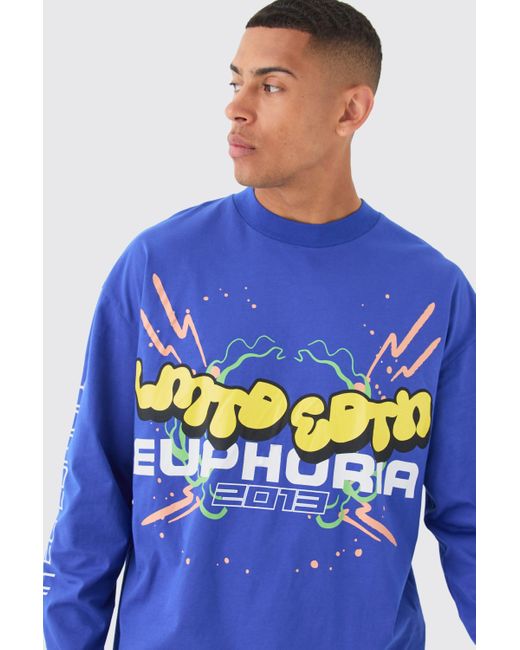BoohooMAN Blue Long Sleeve Euphoria Graphic T-shirt for men