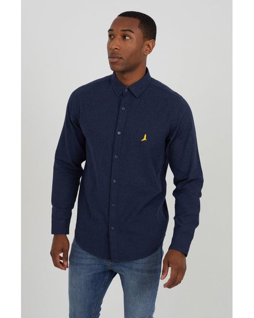 BoohooMAN Blue Brave Soul Cotton Brushed Flannel Long Sleeve Shirt for men