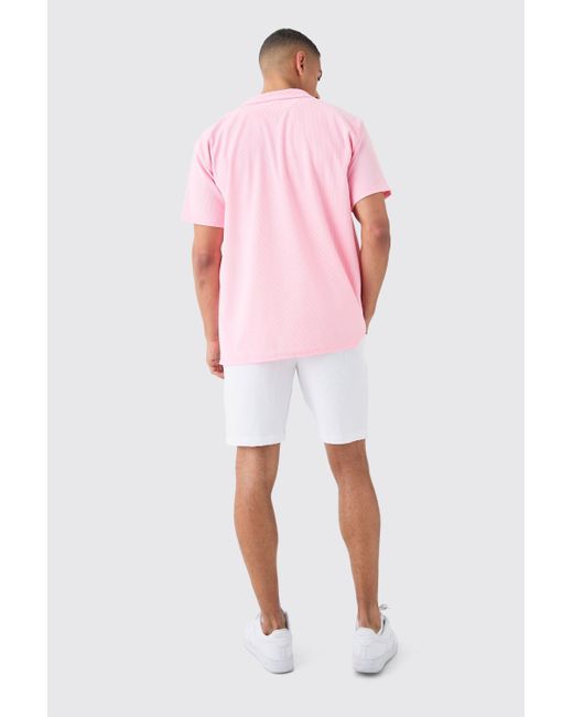 BoohooMAN Pink Short Sleeve Ribbed Oversized Shirt for men