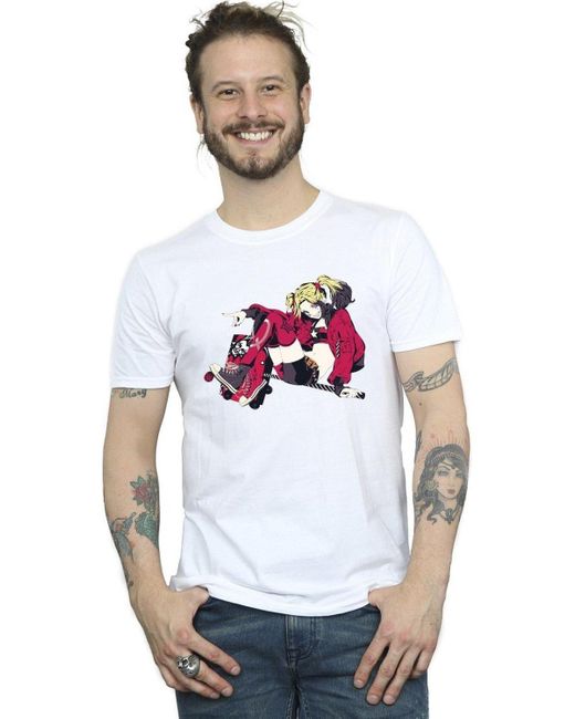 BoohooMAN White Dc Comics Harley Quinn Rollerskates T-shirt for men