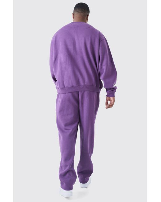 BoohooMAN Plus Oversized Boxy Sweatshirt Tracksuit in Purple für Herren