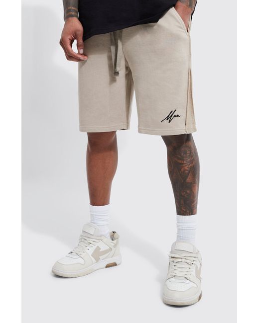 BoohooMAN Man Loose Fit Loopback Panelled Short in Natural for Men Lyst