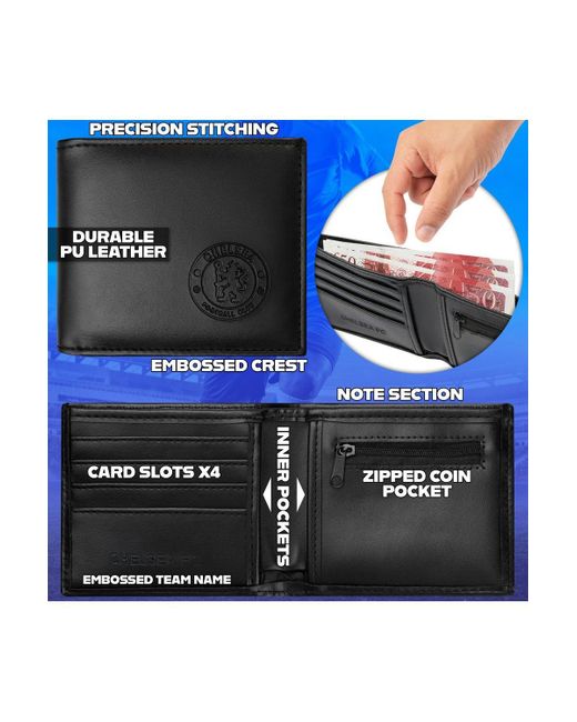BoohooMAN Chelsea Fc Black Pu Wallet & Gold Keyring Set for men