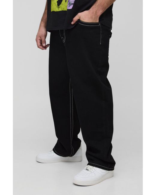 BoohooMAN Plus Jeans mit geradem Bein und Kontrast-Naht in Black für Herren