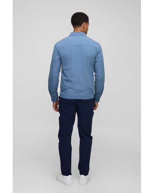 BoohooMAN Blue Regular Fit Tech Stretch Overshirt for men