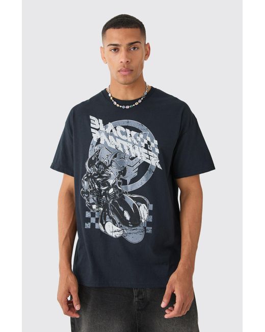 BoohooMAN Blue Oversized Black Panther Biker License T-shirt for men