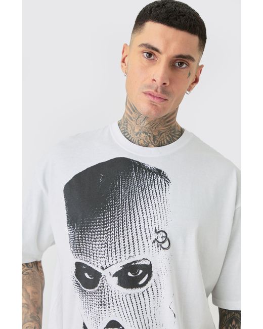 BoohooMAN Tall Oversized Mono Balaclava T-shirt In White in Gray for ...