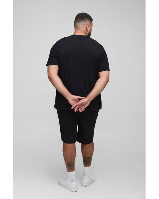 Boohoo Blue Plus Regular Fit Homme Football Print T-Shirt & Slim Short Set