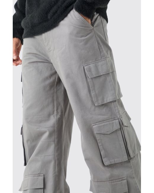 Pantalón Súper Holgado Sin Tratar Con Multibolsillos Cargo Boohoo de color Gray