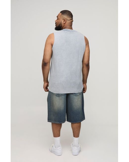 BoohooMAN Gray Plus Acid Wash Regular Fit Tank for men