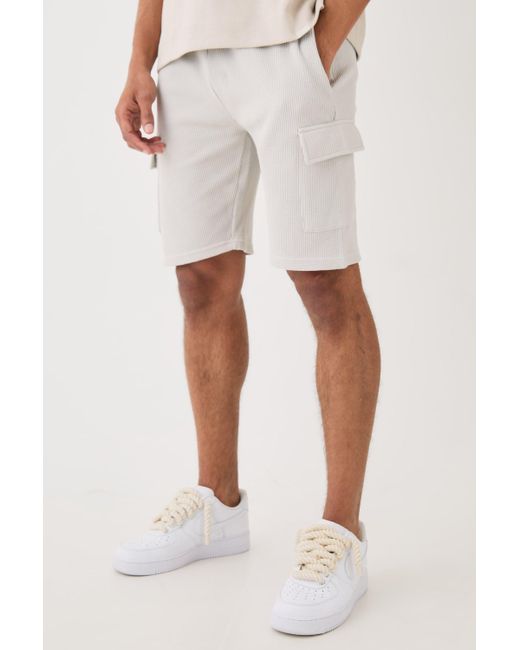 BoohooMAN White Slim Fit Waffle Cargo Short for men