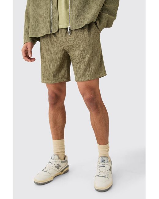 BoohooMAN Textured Satin Smart Shorts in Green für Herren