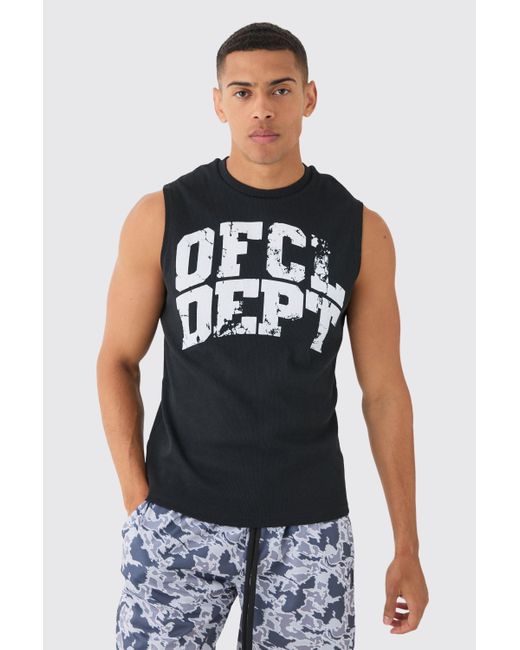 BoohooMAN Black Ofcl Dept Printed Ribbed Tank for men