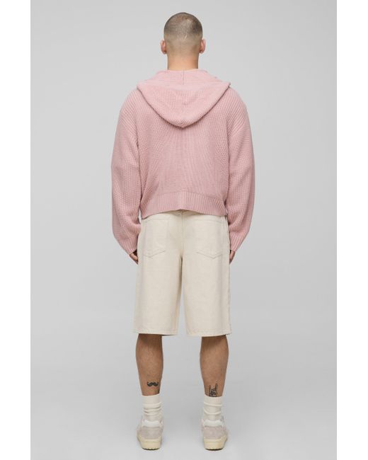 BoohooMAN Kastiger gerippter Hoodie in Pink für Herren