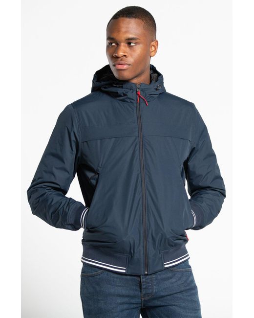 BoohooMAN Blue Tokyo Laundry Hooded Funnel Neck Jacket for men